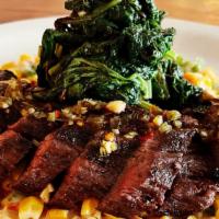 Hanger Steak · Chimichurri, succotash, sauteed kale