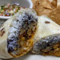 Vegan Al Pastor  Burrito · Marinated cauliflower, pineapple pico de gallo, rice, beans, vegan jalapeno aioli, tortilla ...