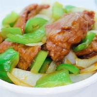 Pepper Steak With Onion · Served with boiled rice.