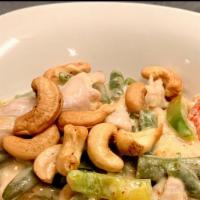 Spicy String Beans · Less spicy. Tender sliced pork in mild red curry sauce. Green beans, red-green peppers, snow...