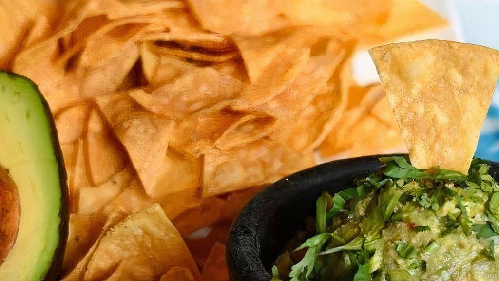 Guacamole · Avocado, cilantro, onion, jalapeno, garlic, lime juice. Served with house-made tortilla chips.