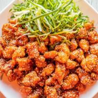 Sweet Chili Pah-Dak · A tangy sweet and spicy flavor combination with a touch of sesame seeds!