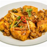 Fish Masala (Salmon) · Masala salmon fish cooked in a hearty blend of tangy tomatoes, onions with aromatic herbs an...