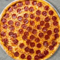 Pepperoni Pizza · Pepperoni topped pizza baked in an oven