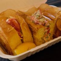 Lobster Roll Combo · Choice of Connecticut Style, New England style or our 1/2 and 1/2 (1/2 sandwich is Connectic...