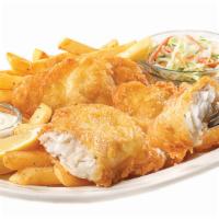 New England Fish ‘N’ Chips · Flaky tavern-battered premium cod fillets. served with golden fries, coleslaw, a lemon. wedg...