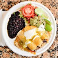 Enchiladas · your choice of chhicken, beef, pork or beef tongue. )
Served with beans and salad; flat trea...
