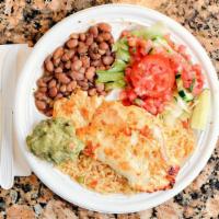 Pollo Asado ( Grilled Chicken ) · Grilled chicken served with rice, beans, and salad and 2 corn tortillas