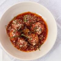 Nonna’S Meatballs · six traditional pork and beef “polpette al sugo”, tomato ragú, pecorino romano, basil