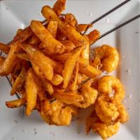 Fried Shrimp  · 8 wild caught shrimp tossed in house seasoning  served w/ seasoned fries