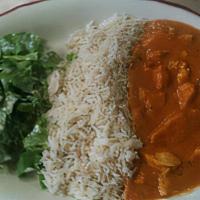 Chicken Vindaloo Curry(Hot) · Cooked in a hot spicy sauce with potatoes. Served with basmati rice. Spicy.