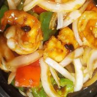 Jumbo Shrimp In Black Bean Sauce · Hot and spicy. Comes with steamed white rice.