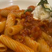 Bolognese Rigatoni · Homemade meat sauce with rigatoni.