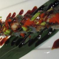Dragon Roll · Dragon california roll topped with eel, avocado and masago