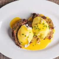 Short Rib Benedict · Braised short ribs, served on cheddar hash browns, topped with two eggs, and horseradish hol...