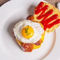 Breakfast Burger · Pork breakfast sausage and ground beef, with bacon-maple aioli, sliced bacon, spicy ketchup,...