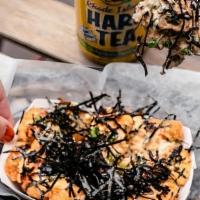 Okonomiyaki Tater Tots · kewpie mayo, katsu sauce, jalapeno-cheese, sesame, nori, bonito. Allergens: dairy, fin fish,...