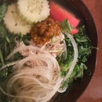 Ga Sate · Spicy. Add Spicy chicken noodle soup with thin rice noodle (Pho) and shredded chicken breast...