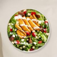 Grilled Chicken Salad · Mixed greens,  grilled chicken, tomato, onion, cucumber, olives, and avocado tossed with hou...