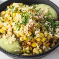 Charred Corn · charred corn with cilantro aioli, 'parm', ＆ parsley.