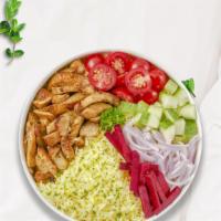 Chick Jagger Shawarma Rice Bowl · Stir fried shredded chicken breasts marinated in a mediterranean blend of herbs and spices s...