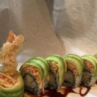 Amazing Roll · Shrimp tempura inside, spicy kani avocado on the top with eel sauce.