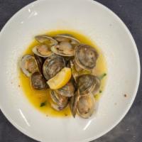 Steamed Clams · Available marinara or white lemon and garlic topped with roasted garlic crostini.
