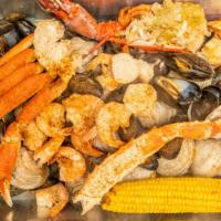 The Cape Cod Half Single Bucket For 2 · Single bucket 1 whole lobster, 24 clams, 60 mussels, 10 scallops, 2 snow crab clusters, 20 p...