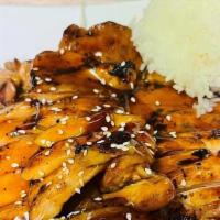 Glaze Chicken Teriyaki · Comes with 2 pieces potstickers and 4 piece sushi roll.