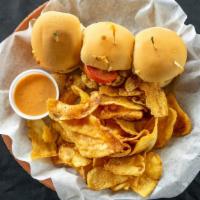 Crispy Chicken Sliders · Crispy chicken, chipotle ranch, red onions, fresh tomatoes, and cheese served with locals ch...
