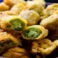 Fried Okra · Southern lightly breaded okra, savory, crispy, and fried to perfection.