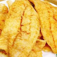 (1) 12Pcs. Fried Whiting · Comes with 12pcs fried whiting fillet served with 3 large side dishes and choice of breads o...