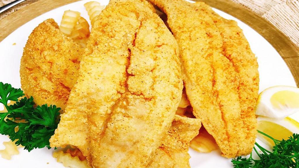 Whiting With 2 Sides · Crispy fried whiting fillet. Served with two side dishes and choice of bread on the side. We fry in premium canola oil. Also available baked or grilled.