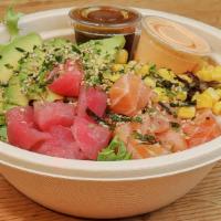 The Bev Bowl · Gluten Free. Right on Beverly! - a bowl with White Rice, Spring Greens, Corn, House Cut Tuna...