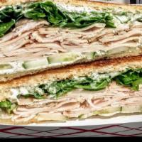 Wetzel Your Whistle · House made turkey, dill and chive cream cheese, arugula, cucumbers, on toasted sourdough