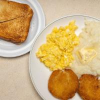 Crab Cake Platter · Home made crab cake 2 eggs, home fries or grits.