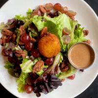 Greens & Goat Cheese Salad  · Mixed greens, crispy vermont goat cheese, candied pecans, red grapes, balsamic vinaigrette