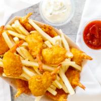 Shrimp Basket · Battered and deep fried butterfly shrimp. 5 in a small and 11 in a large. Served with regula...