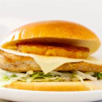 Maui Chicken · Boneless, skinless, grilled chicken on a seeded bun topped with swiss cheese and pineapple. ...