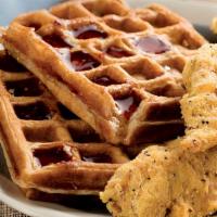 Chicken & Premium Belgian Waffles With 2 Sides · Comes with three Belgium waffles and choice of three chicken tenders or three chicken wings,...