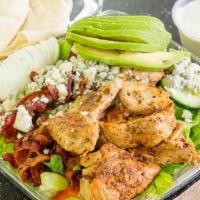 Cobb Salad · Marinated grilled chicken, bacon, Gorgonzola cheese, Romaine lettuce blend, tomatoes, cucumb...