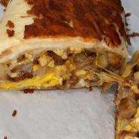 Large Breakfast Burrito · 4 scrambled eggs with cheese rolled in a flour tortilla with your choice of meat. Different ...