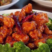General Tso'S Chicken · Spicy.  Chunks of chicken fried golden crispy with steamed broccoli and cook in our chef's h...