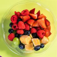 Berries & Mango · Mango, strawberries, blueberries, green grapes, Raspberry.