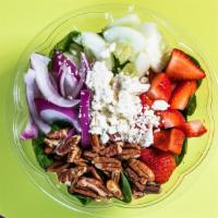 Strawberry Spinach · Spinach with strawberries, cucumbers, red onions, pecans, feta cheese topped with blackberry...