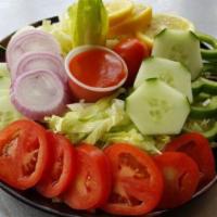 Garden Salad · Vegetarian. Lettuce, tomato, cucumbers, green peppers and onions.