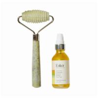 Allover Jade Roller + Restorative Oil Duo · Esker. 
This set consists of a body oil and the allover roller, the first jade roller create...