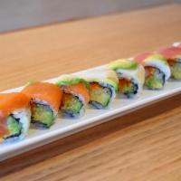 Rainbow (8Pcs) · Assorted fish over california roll.. *can't be made gluten-free
