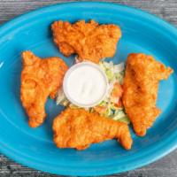 Buffalo Fingers (Appetizers) · Spicy boneless chicken fingers served with bleu cheese.
