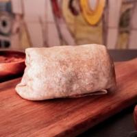 Burrito Supremo · Marinated steak tips in a flour tortilla with beans, rice, salsa, sour cream, cheese, cheese...